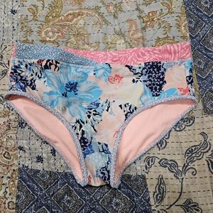 Athleta Girl Blue/Pink Floral Bikini Bottoms, Girls Extra Large, Great Condition